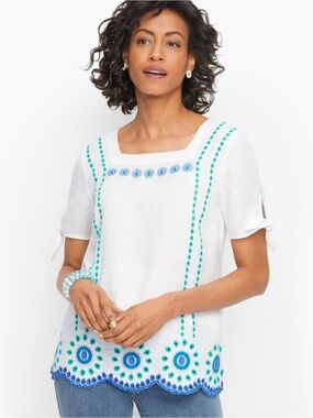 Gorgeous Linen Cotton Evil Eye Embroidered Linen Cotton Top Size Mp